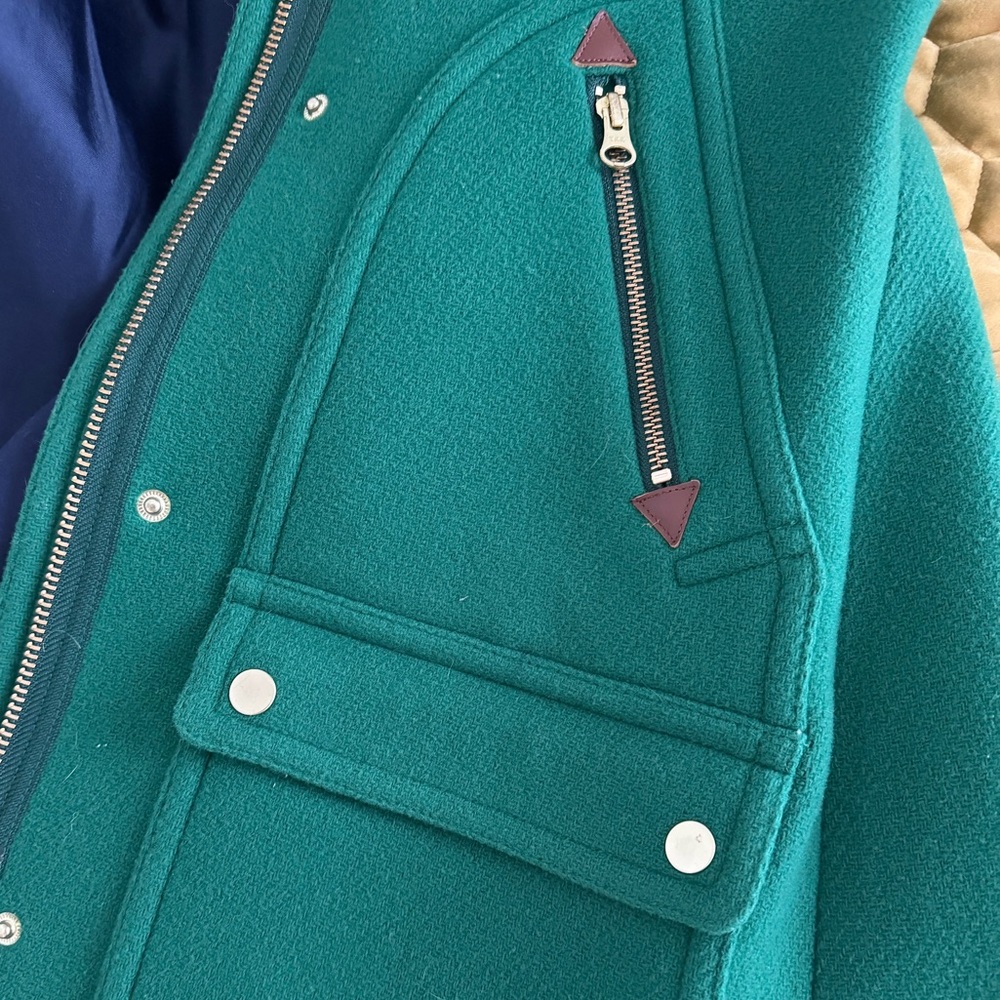 J. Crew Chateau Parka Italian stadium cloth wool meadow green Kelly trim hood 00 - Picture 5 of 11